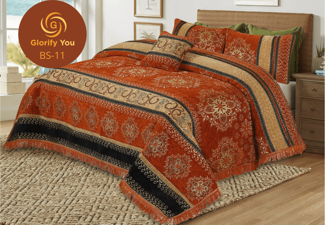 Orange Wedding Special Velvet Bed Sheet-Layered Opulence