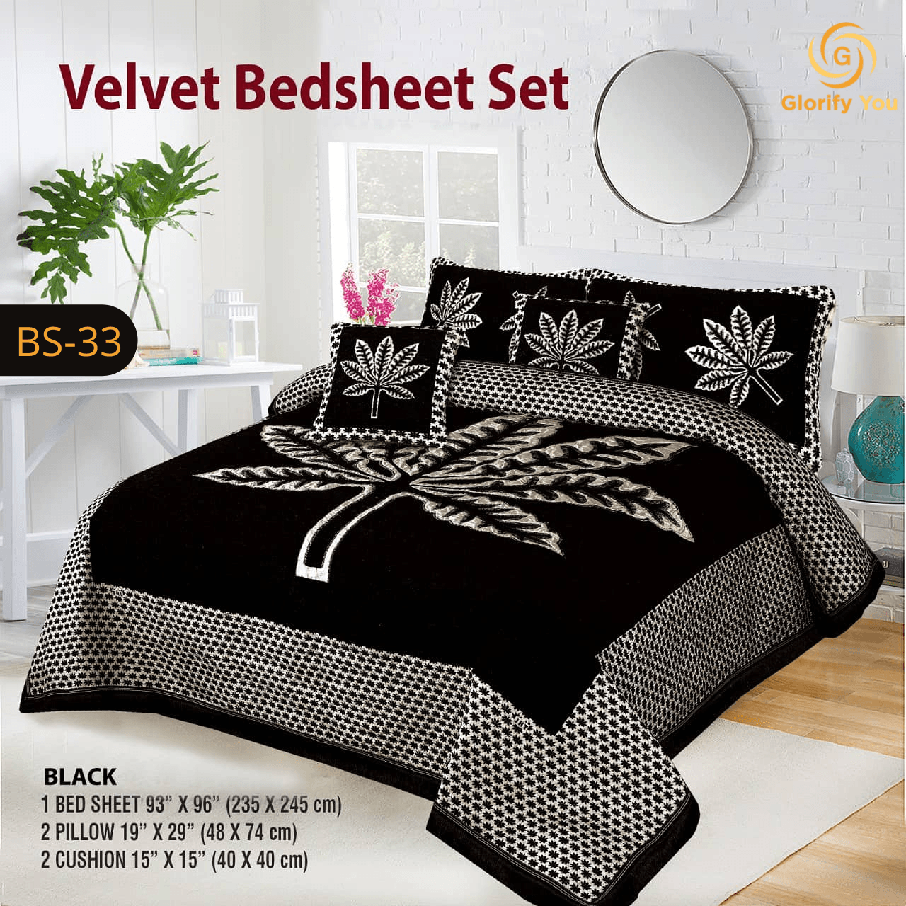 Black Leaf Velvet Bedsheet-Dual-purpose Decor