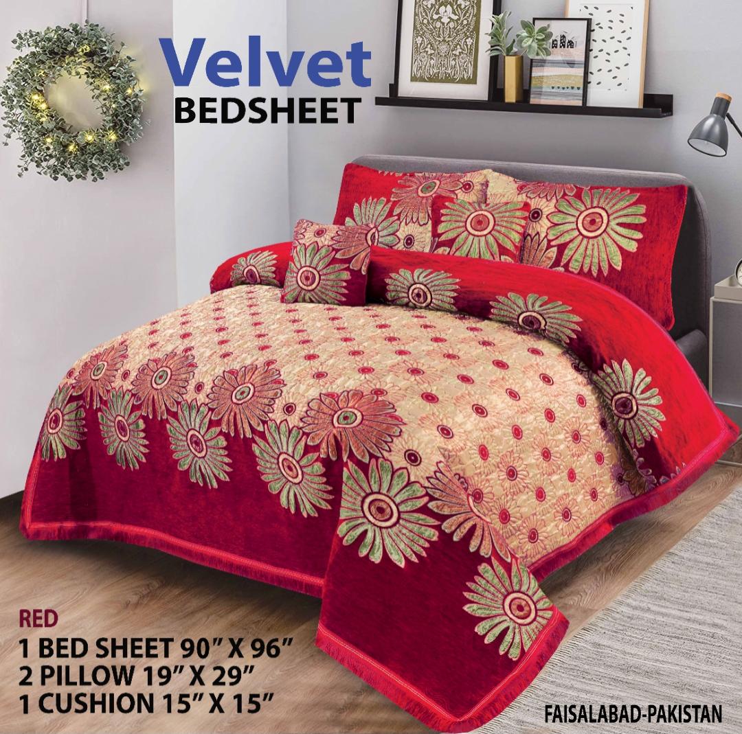 Red Indian Style Velvet Bed Sheet