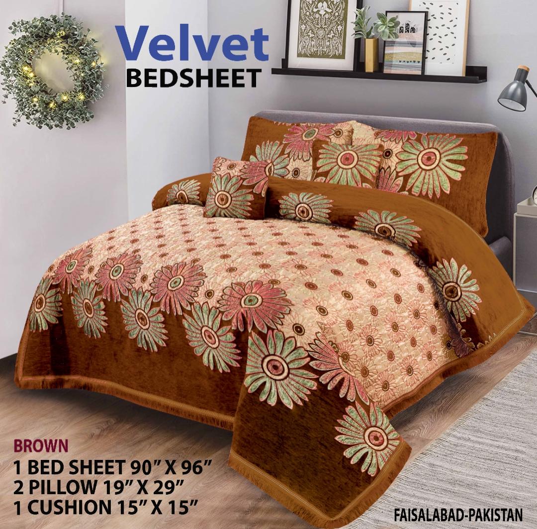 Brown Indian Style Velvet Bed Sheet-A Touch of Opulence