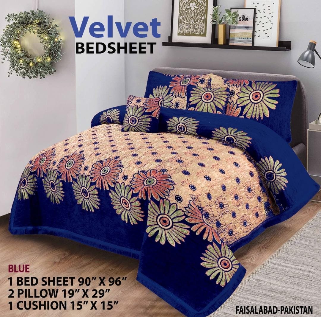 Blue Indian Style Velvet Bed Sheet-Contemporary Chi