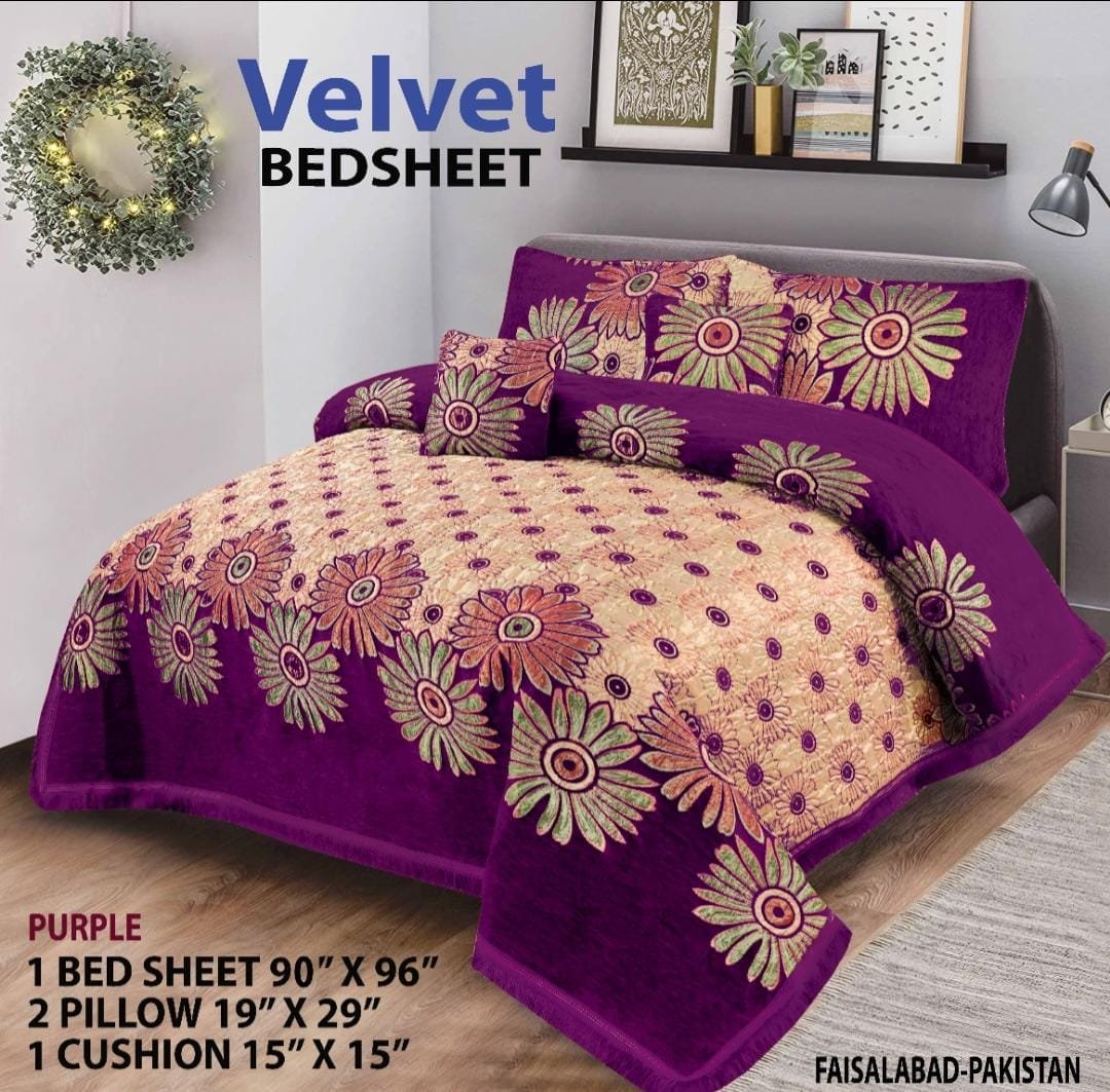 Purple Indian Style Velvet Bed Sheet