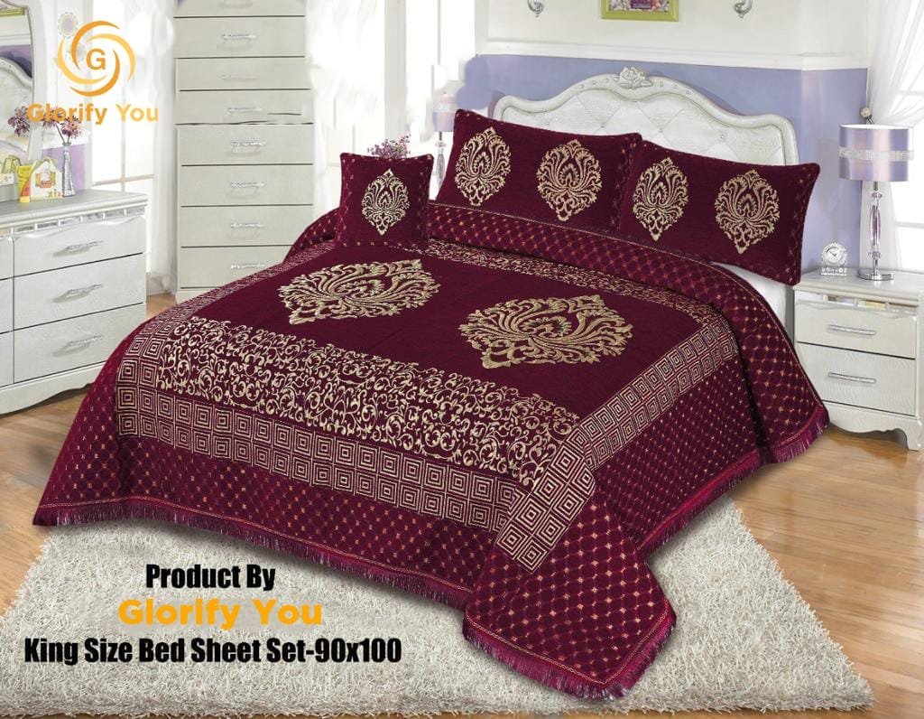 Mehroon Imported Korean Velvet bedsheet-Monochromatic Magic