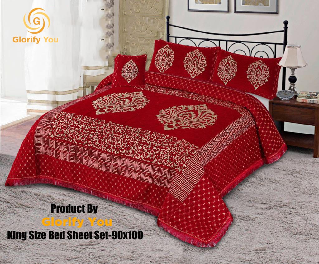 Red Imported Korean Velvet bedsheet-Winter Elegance