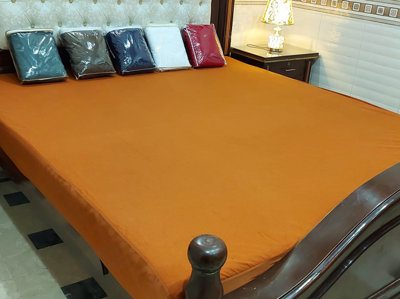 Mustard Color Water Proof Mattress Cover with Elastic Band For Double King Size-Wedding Special Bedsheets