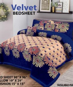 Blue Indian Style Velvet Bed Sheet