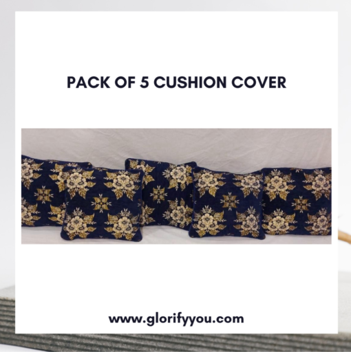 Blue colour pack of 5 velvet cushion covers set