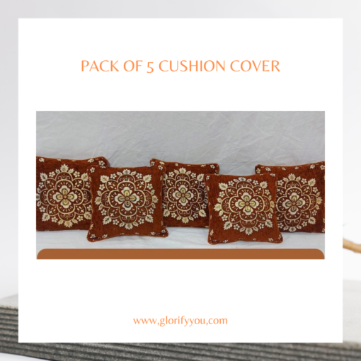 ack of 5 Polish brown Jacquard velvet cushion covers for home décor